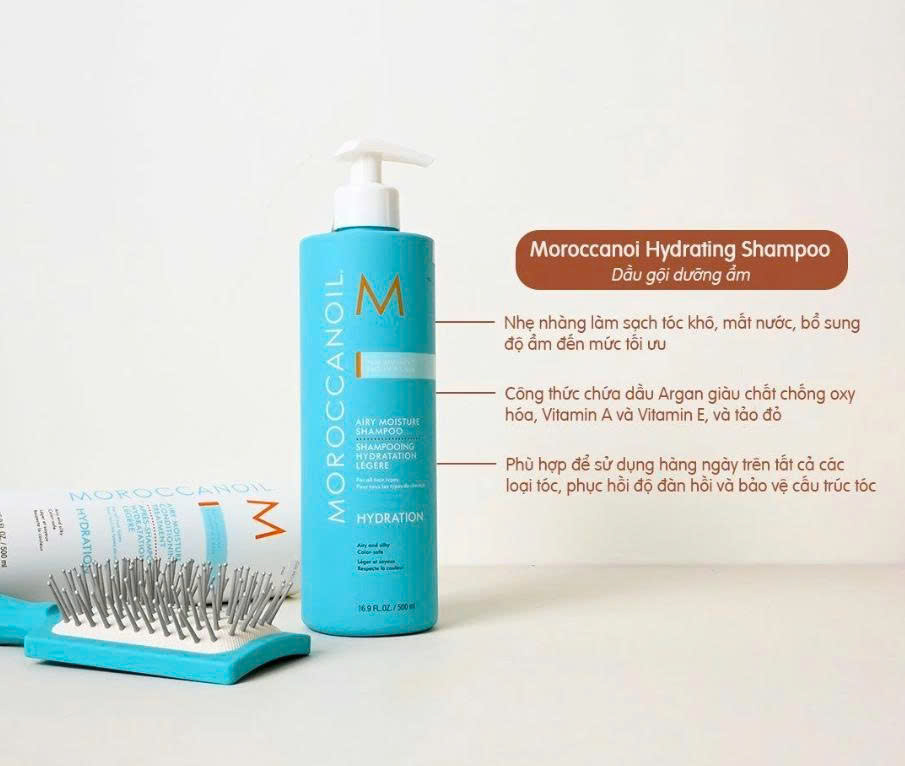 Dầu Gội Moroccanoil Airy Moisture 500ml – Dưỡng Ẩm Nhẹ Nhàng, Tóc Mềm Bồng Bềnh Chuẩn Salon