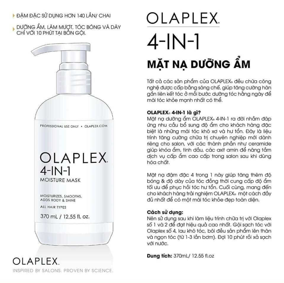 Mặt nạ cấp ẩm Olaplex 4 trong 1 là một liệu pháp chăm sóc tóc chuyên nghiệp, phục hồi tóc khô và hư tổn