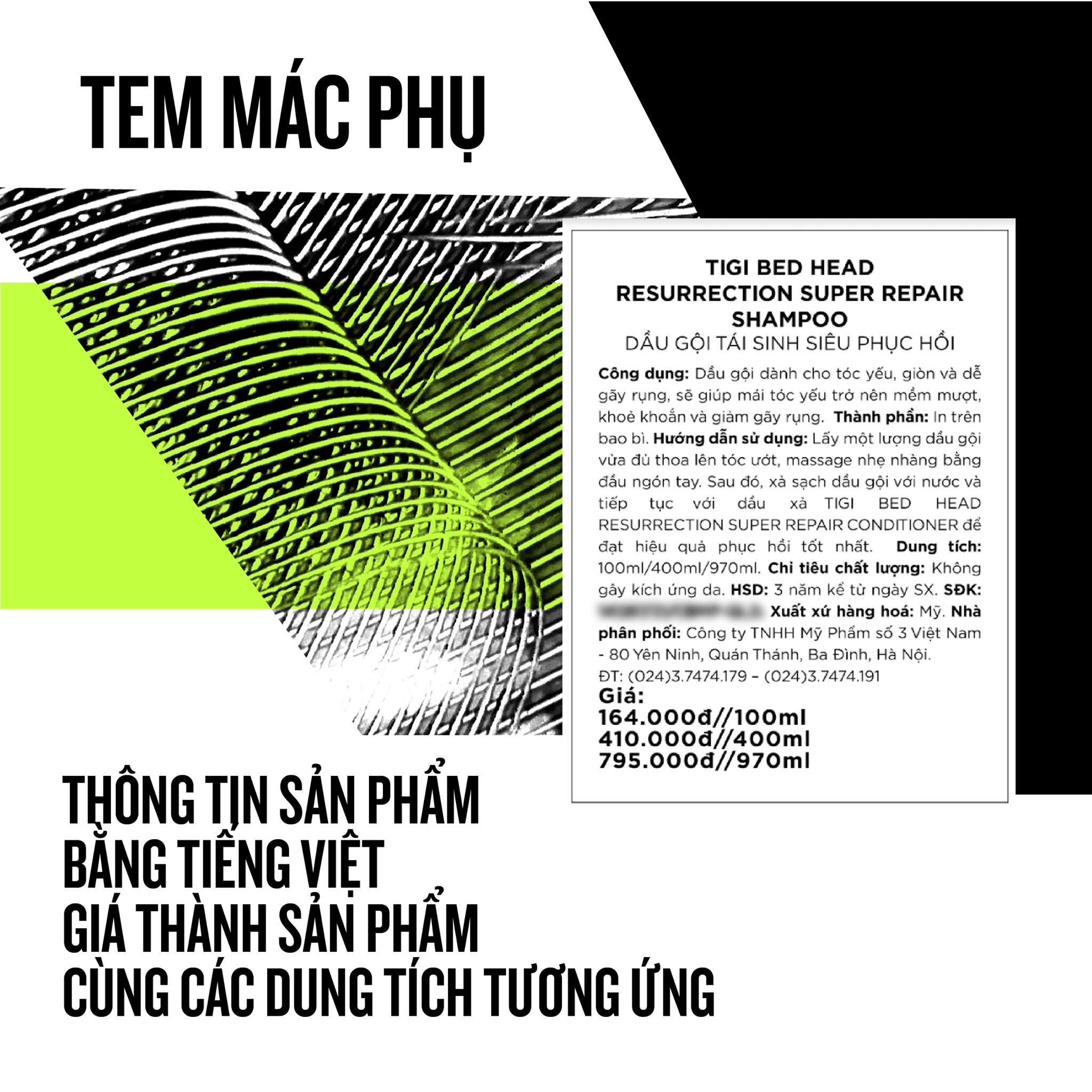 Tem phụ tiếng Việt trên dầu gội TIGI chính hãng