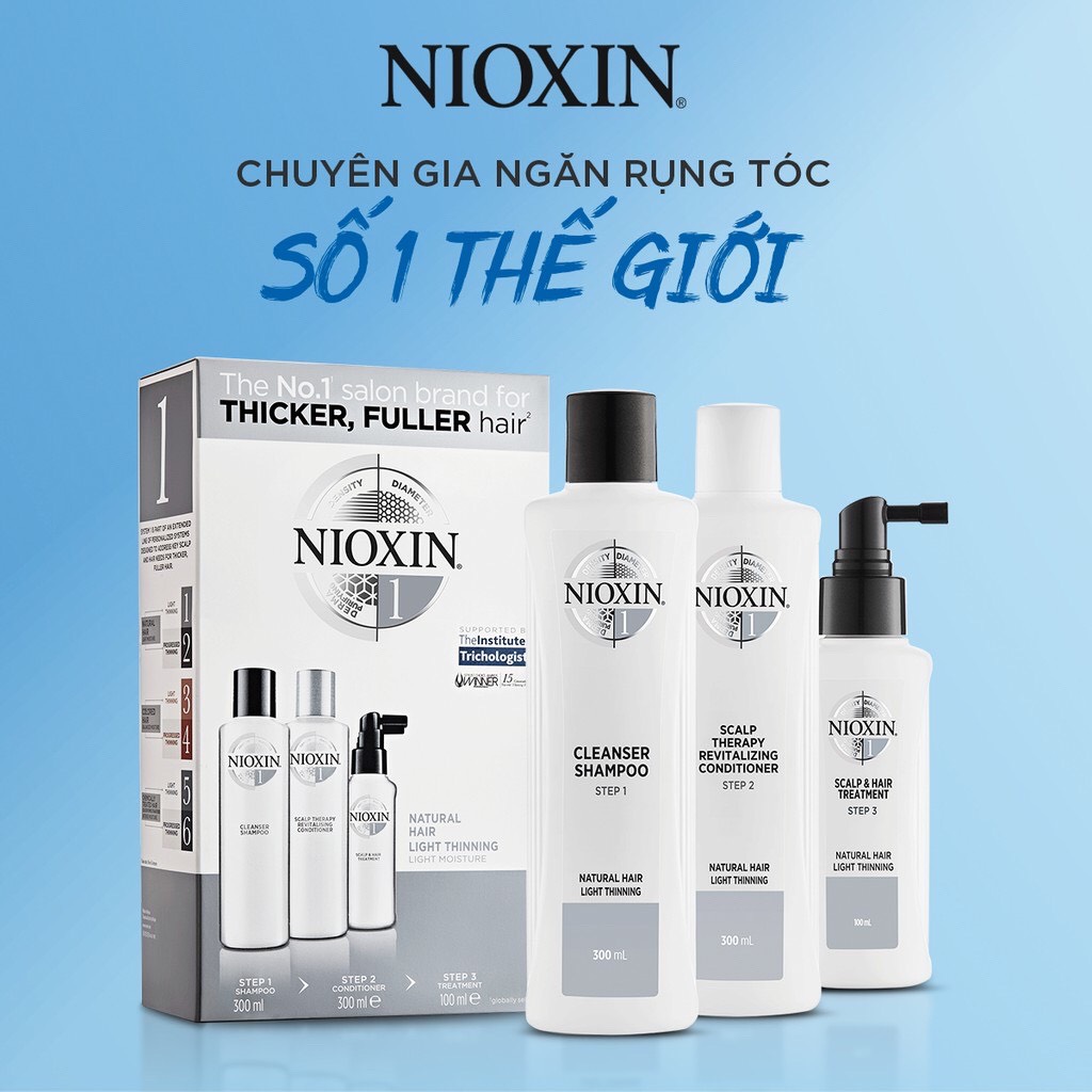 Bộ Dầu Gội Nioxin Số 1 Gồm 3 Chai | 1 Chai Gội | 1 Chai Xả | 1 Chai Tinh Dầu