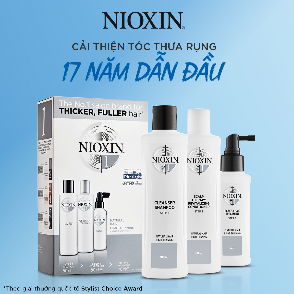 Bộ Chăm Sóc Tóc Nioxin 1 Dành Cho Tóc Tự Nhiên, Thưa Mỏng Và Rụng Nhẹ