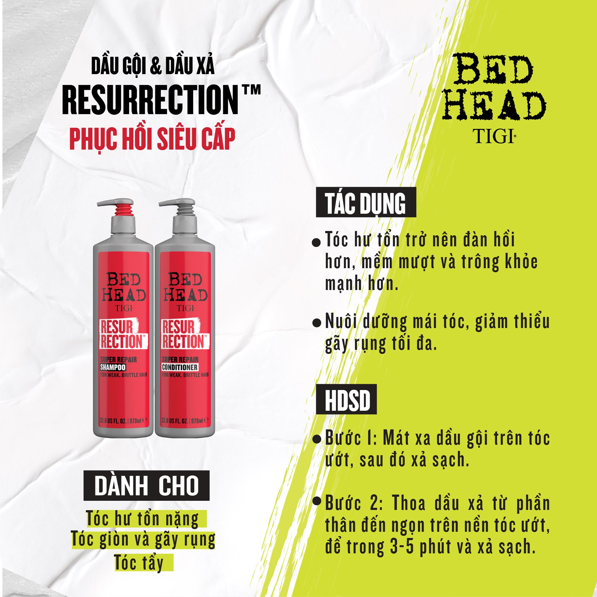 Cặp Gội Xả Tigi màu đỏ Dành cho tóc hư tổn nặng