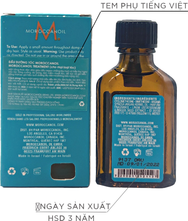 dầu dưỡng tóc moroccanoil thường có 3 loại tem mà các bạn nên để ý